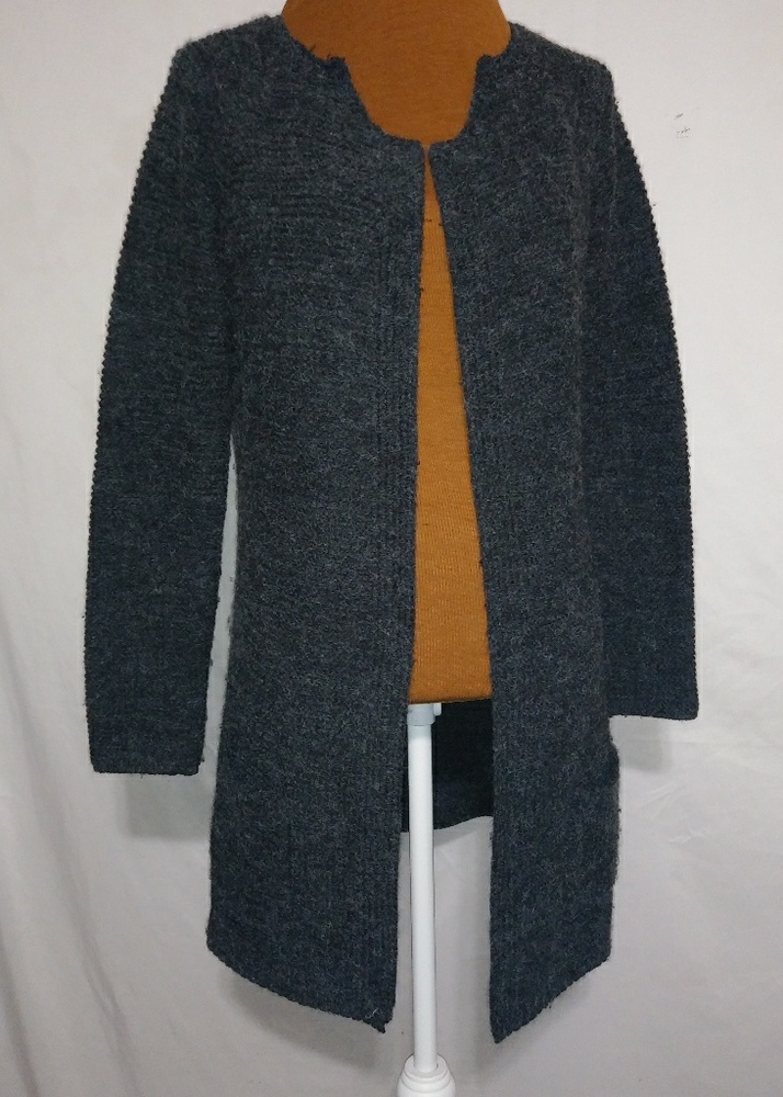 Sioni M Gray Burled Knit Long Open Front Cardigan - Picture 2 of 8